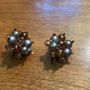 Vintage Beaded Cluster Clip on Earrings